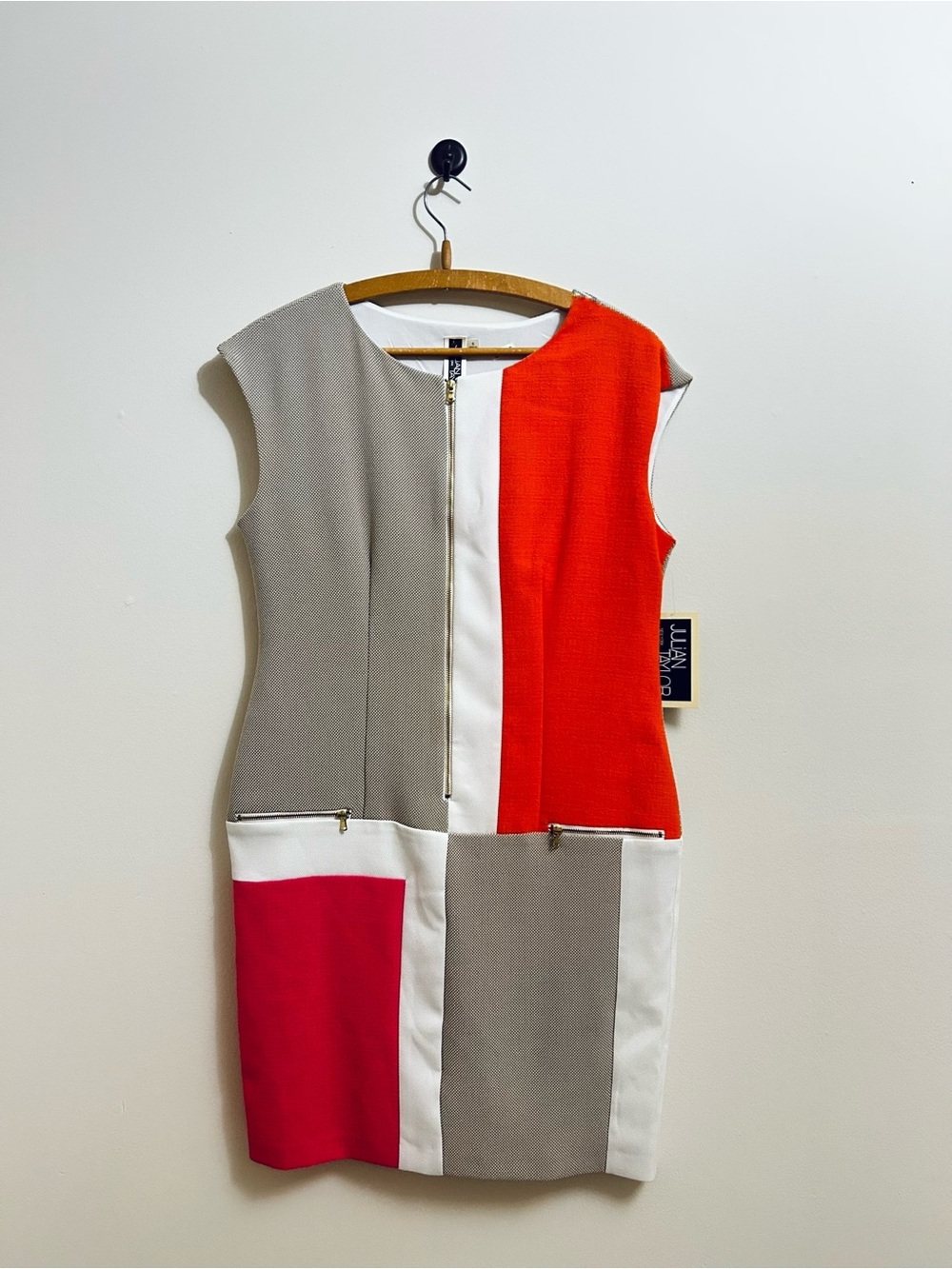 Julian Taylor Sheath summer sleeveless Dress - Beige , Orange, White, hot Pink